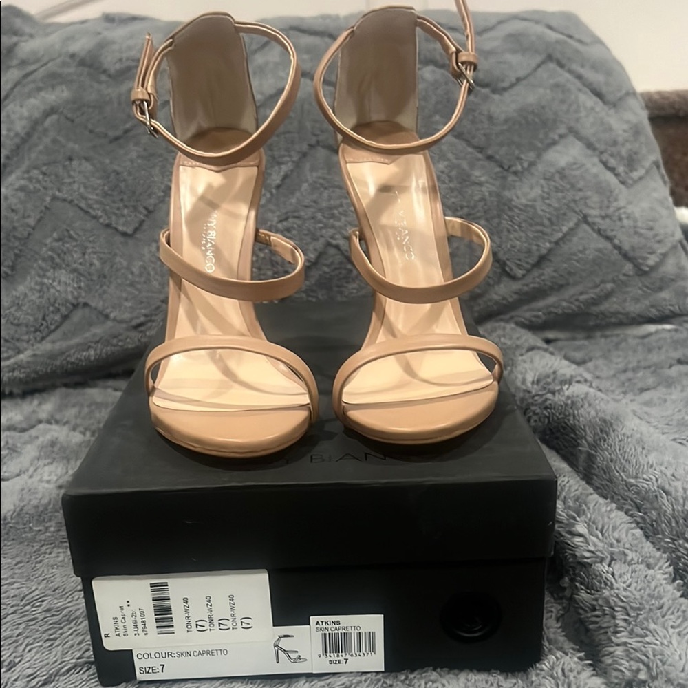 Tony Bianco Tan Heels with Strappy Design and Stiletto Heel